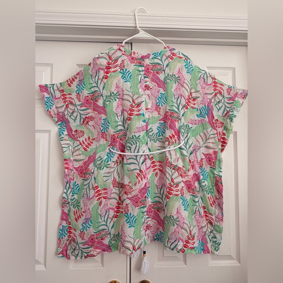 100% Linen Cynthia Rowley Multicolor Tropical Kimono Beach Pool cover up - Picture 3 of 9